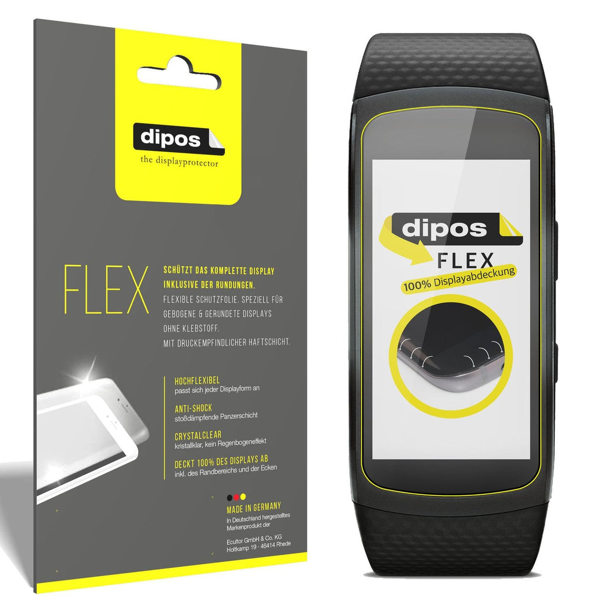 Klare Displayschutzfolie von dipos passend für Samsung Gear Fit 2, 100% Displayabdeckung und blasenfreie Montage