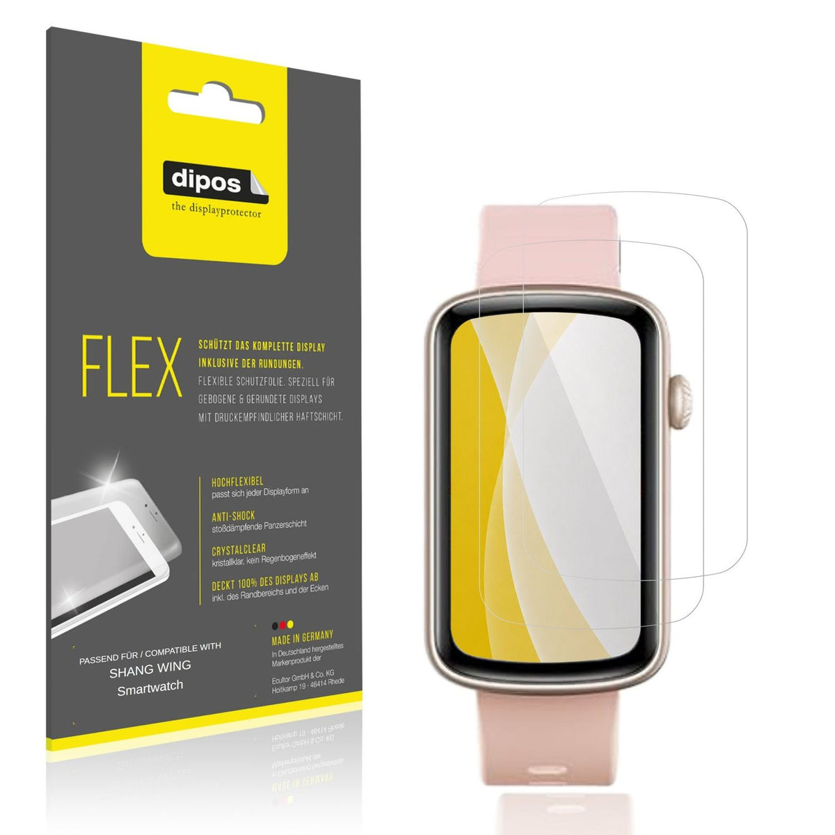 Klare Displayschutzfolie von dipos passend für SHANG WING Smartwatch, 100% Displayabdeckung und blasenfreie Montage