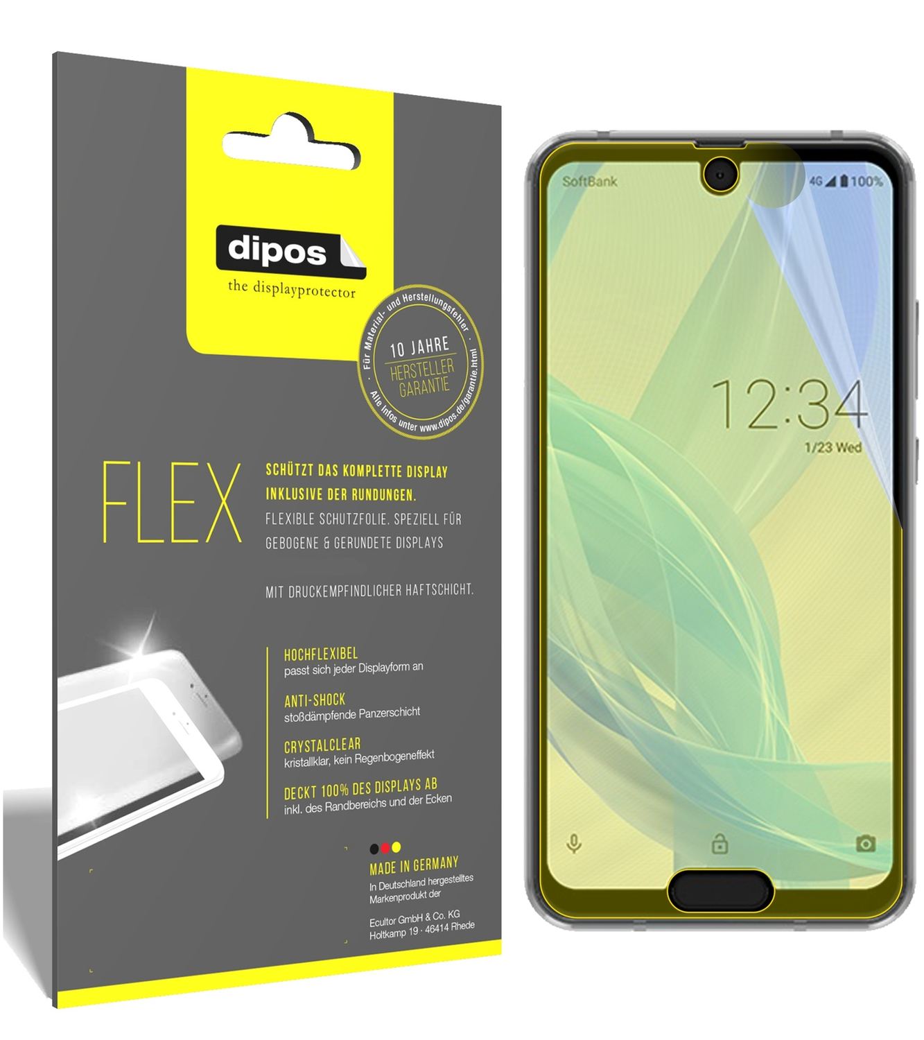 Klare Displayschutzfolie von dipos passend für Sharp Aquos R2 Compact, 100% Displayabdeckung und blasenfreie Montage