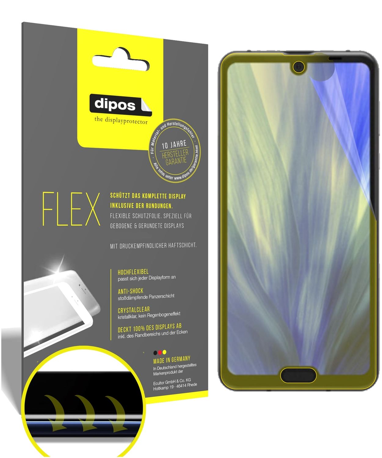 Klare Displayschutzfolie von dipos passend für Sharp Aquos R3, 100% Displayabdeckung und blasenfreie Montage