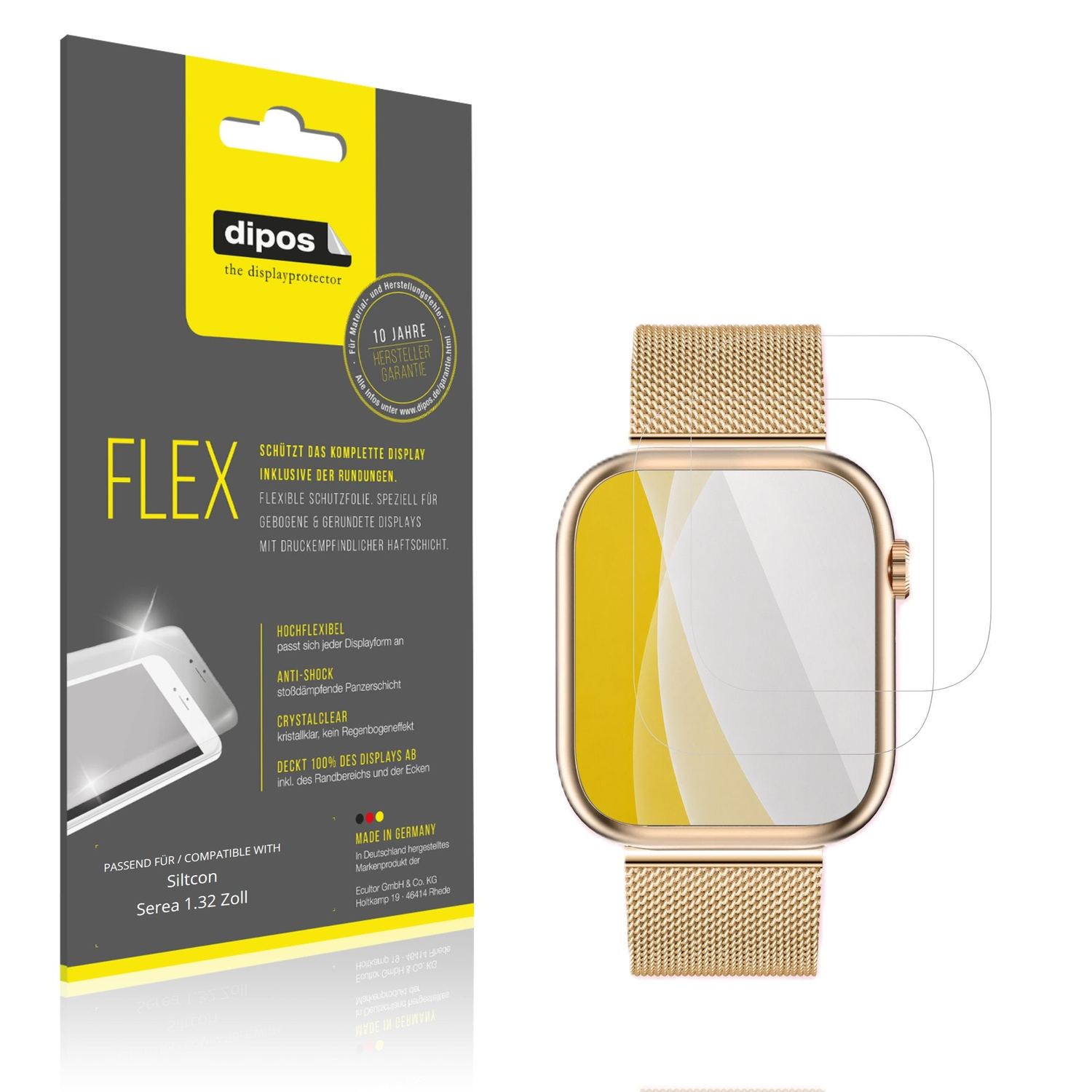 Klare Displayschutzfolie von dipos passend für Siltcon Serea 1.32 Zoll, 100% Displayabdeckung und blasenfreie Montage