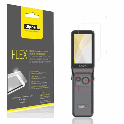 Klare Displayschutzfolie von dipos passend für SJCAM C400, 100% Displayabdeckung und blasenfreie Montage