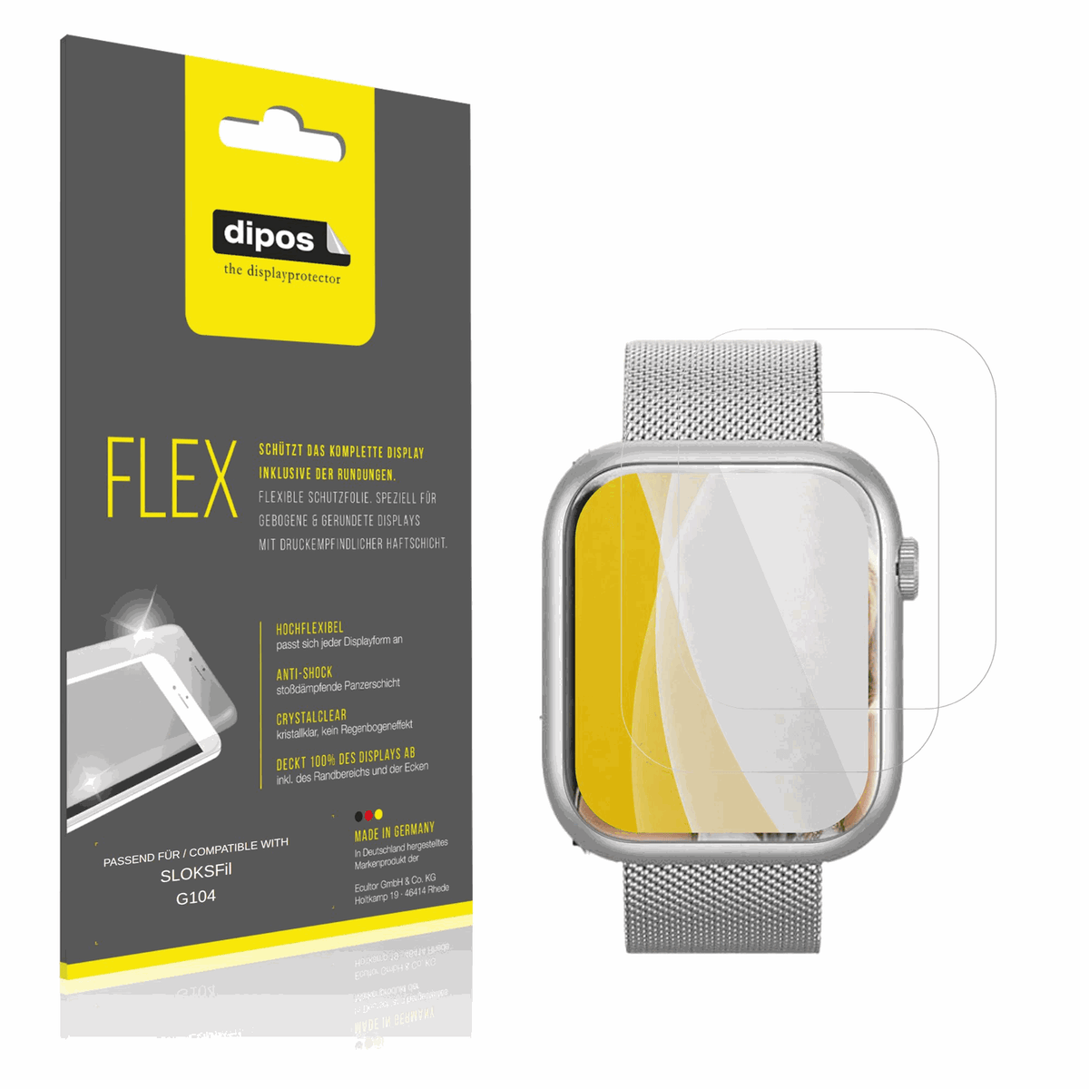 Klare Displayschutzfolie von dipos passend für SLOKSFil G104, 100% Displayabdeckung und blasenfreie Montage
