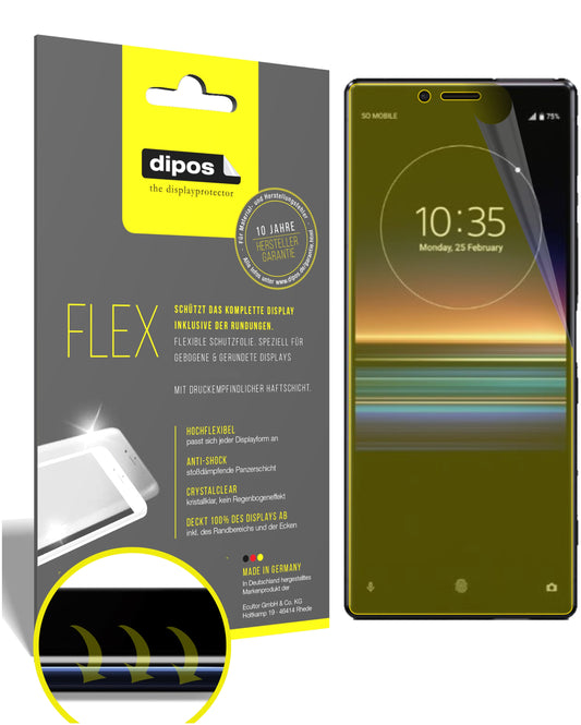 Klare Displayschutzfolie von dipos passend für Sony Xperia 1, 100% Displayabdeckung und blasenfreie Montage