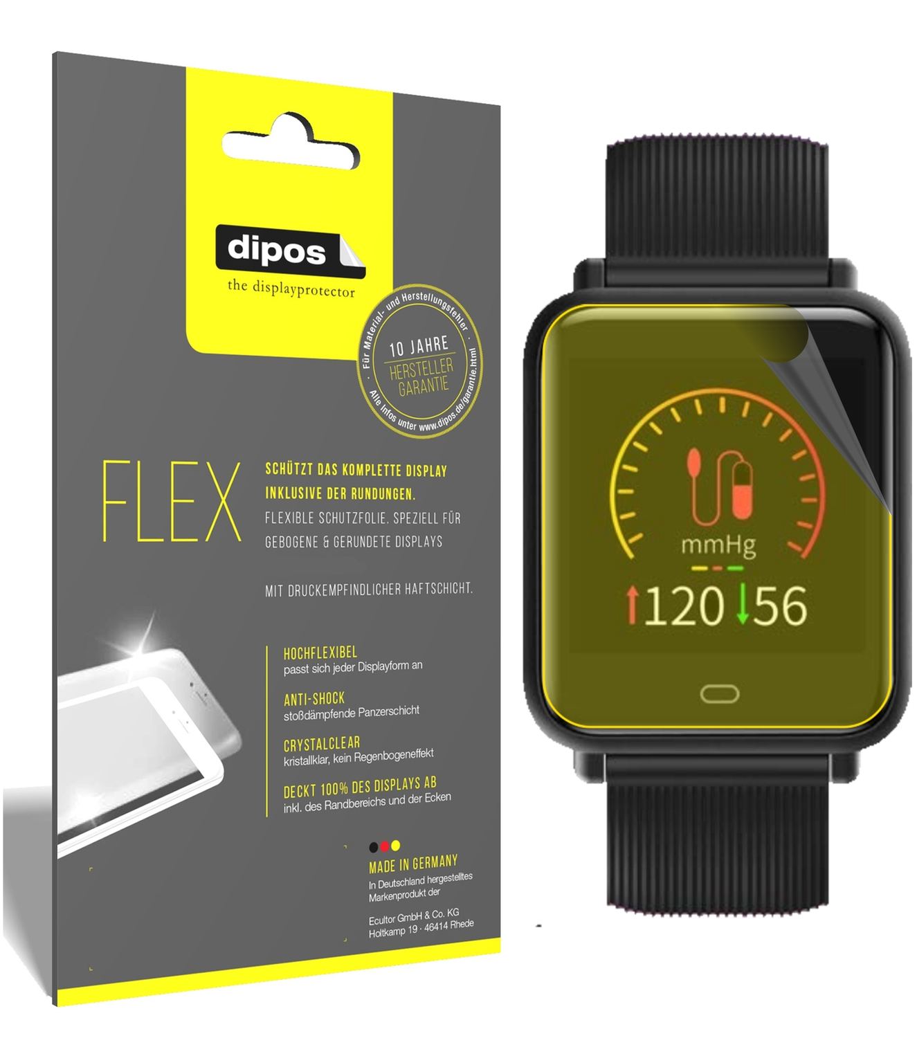 Klare Displayschutzfolie von dipos passend für TagoBee TB08 Smartwatch, 100% Displayabdeckung und blasenfreie Montage