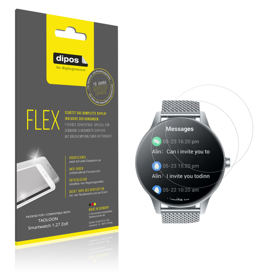Klare Displayschutzfolie von dipos passend für TAOLOON Smartwatch 1.27 Zoll, 100% Displayabdeckung und blasenfreie Montage