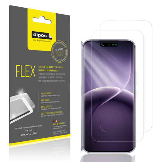 Klare Displayschutzfolie von dipos passend für Tecno Camon 50 Ultra, 100% Displayabdeckung und blasenfreie Montage