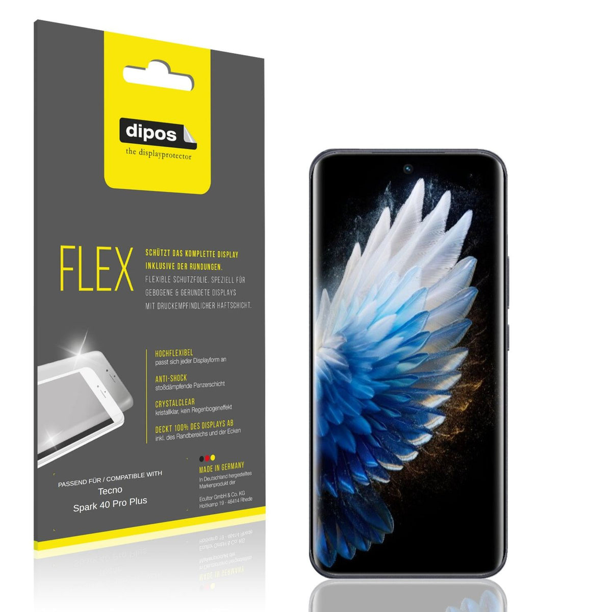 Klare Displayschutzfolie von dipos passend für Tecno Spark 40 Pro Plus, 100% Displayabdeckung und blasenfreie Montage