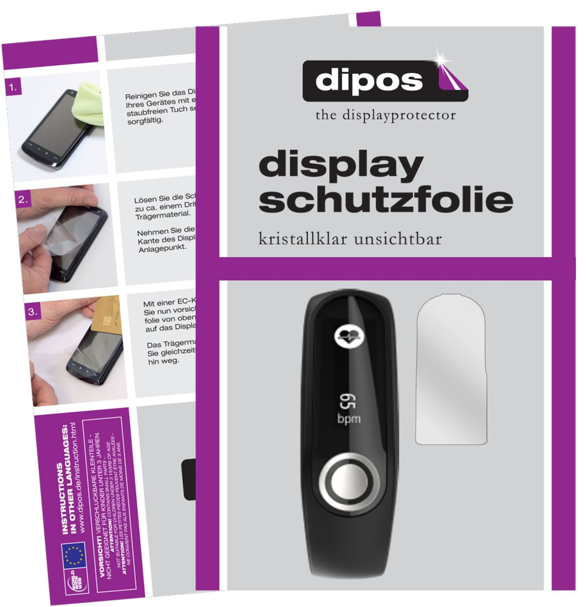 Klare Displayschutzfolie von dipos passend für TomTom Touch Cardio, 100% Displayabdeckung und blasenfreie Montage