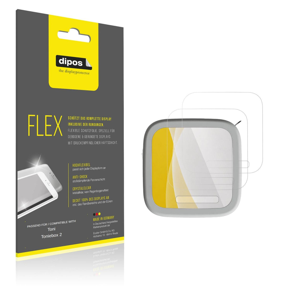 Klare Displayschutzfolie von dipos passend für Toni Toniebox 2, 100% Displayabdeckung und blasenfreie Montage