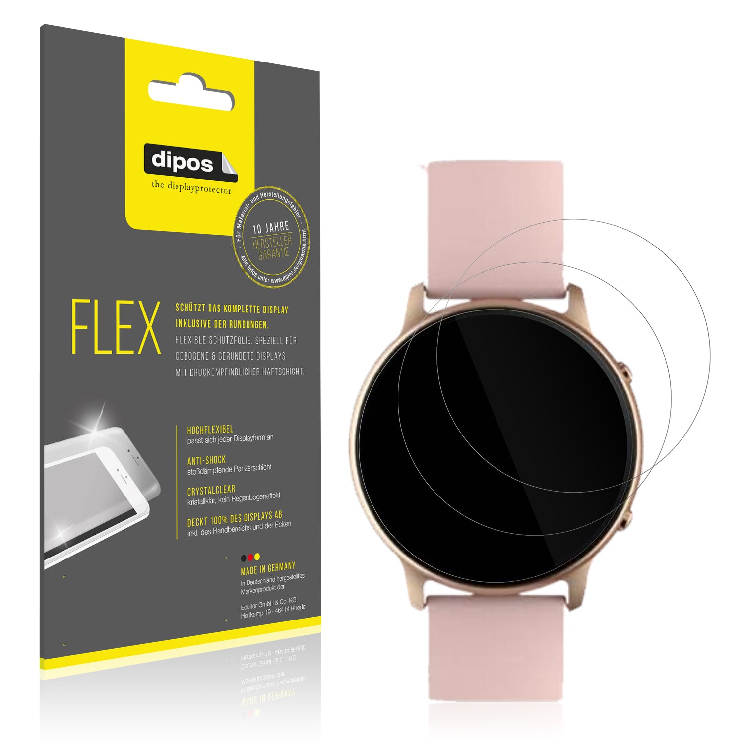 Klare Displayschutzfolie von dipos passend für Tuyoma Smartwatch LW36, 100% Displayabdeckung und blasenfreie Montage