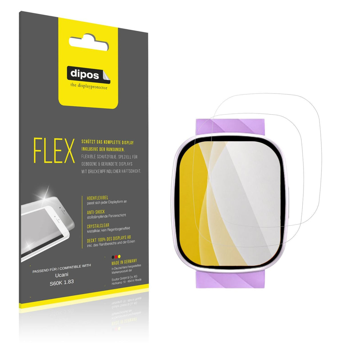 Klare Displayschutzfolie von dipos passend für Ucani S60K 1.83, 100% Displayabdeckung und blasenfreie Montage