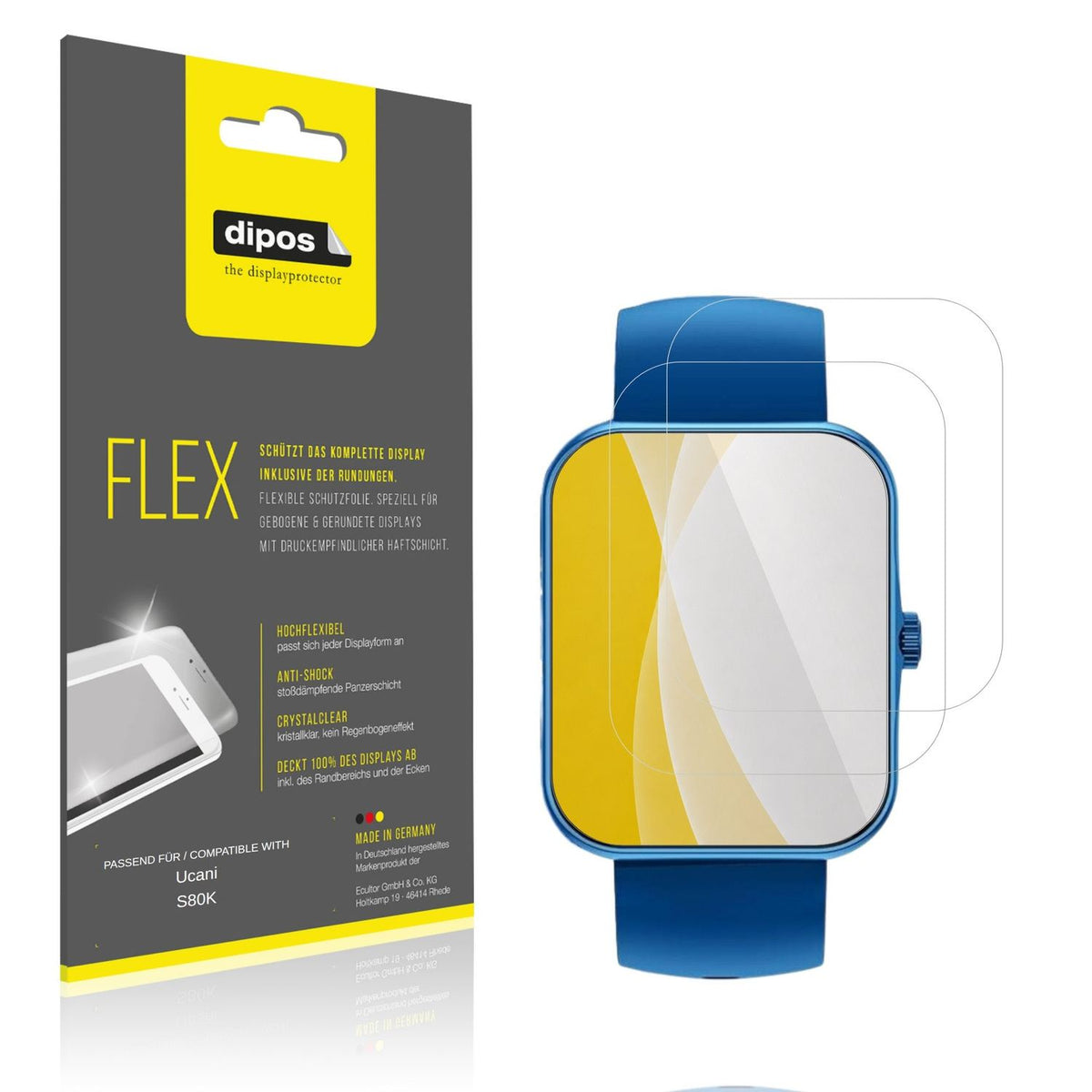 Klare Displayschutzfolie von dipos passend für Ucani S80K, 100% Displayabdeckung und blasenfreie Montage