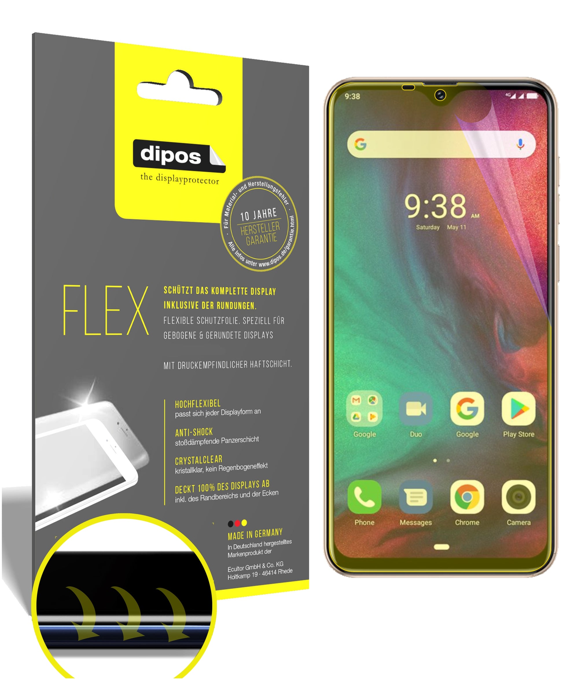 Klare Displayschutzfolie von dipos passend für Ulefone Note 7P, 100% Displayabdeckung und blasenfreie Montage