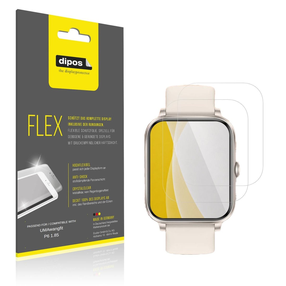 Klare Displayschutzfolie von dipos passend für UMAwangfit P6 1.85, 100% Displayabdeckung und blasenfreie Montage