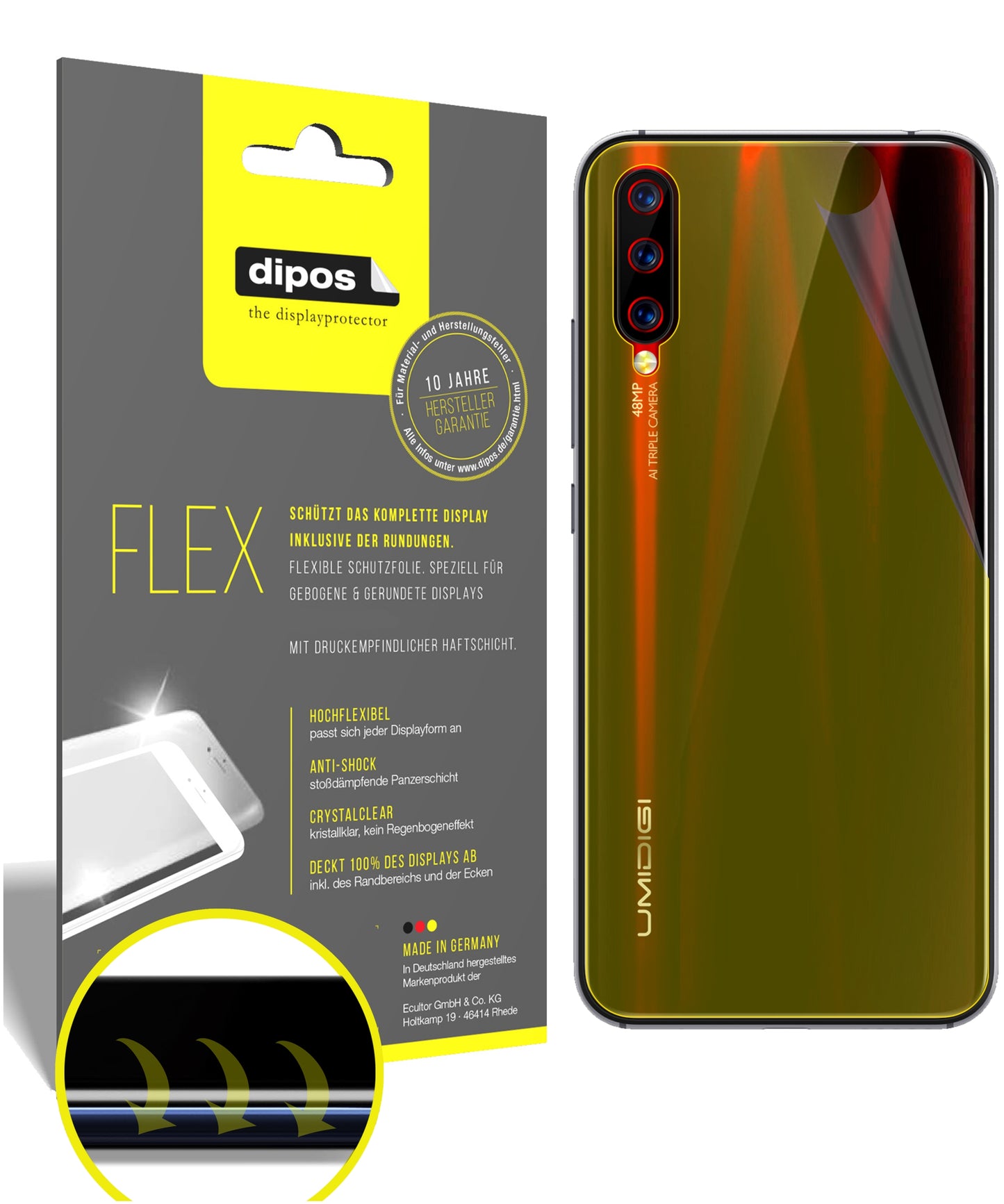 Klare Displayschutzfolie von dipos passend für Umidigi X Rückseite, 100% Displayabdeckung und blasenfreie Montage
