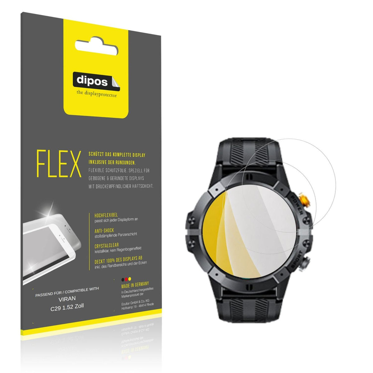 Klare Displayschutzfolie von dipos passend für VIRAN C29 1.52 Zoll, 100% Displayabdeckung und blasenfreie Montage
