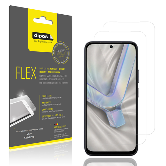 Klare Displayschutzfolie von dipos passend für Vivo Y31d Pro, 100% Displayabdeckung und blasenfreie Montage