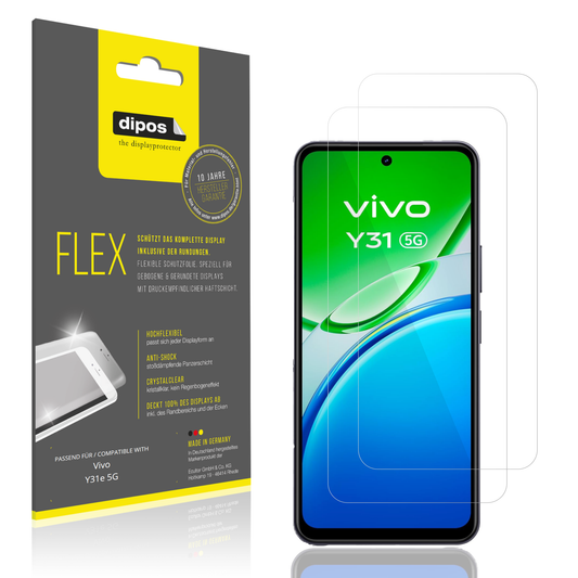 Klare Displayschutzfolie von dipos passend für Vivo Y31e 5G, 100% Displayabdeckung und blasenfreie Montage