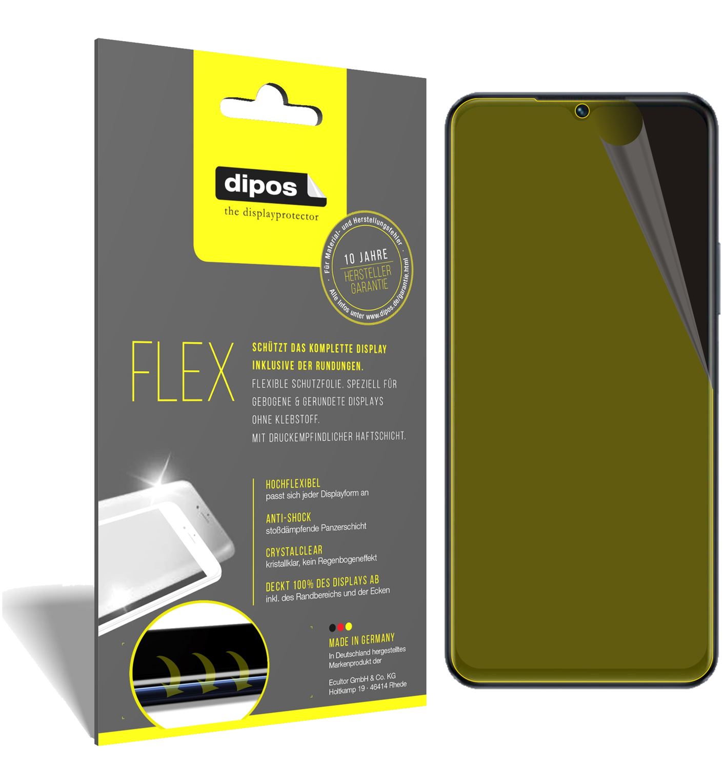 Klare Displayschutzfolie von dipos passend für Vivo Y55 5G, 100% Displayabdeckung und blasenfreie Montage