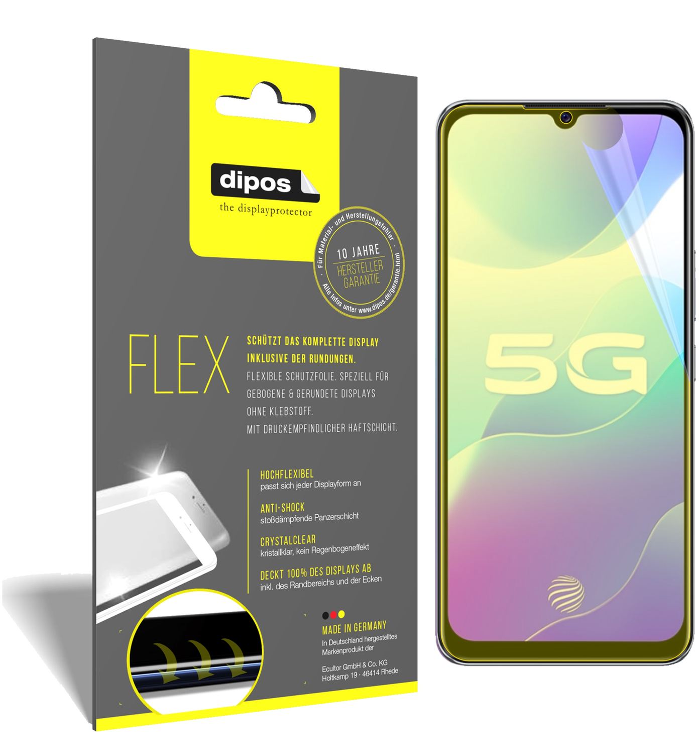 Klare Displayschutzfolie von dipos passend für Vivo S7e 5G, 100% Displayabdeckung und blasenfreie Montage