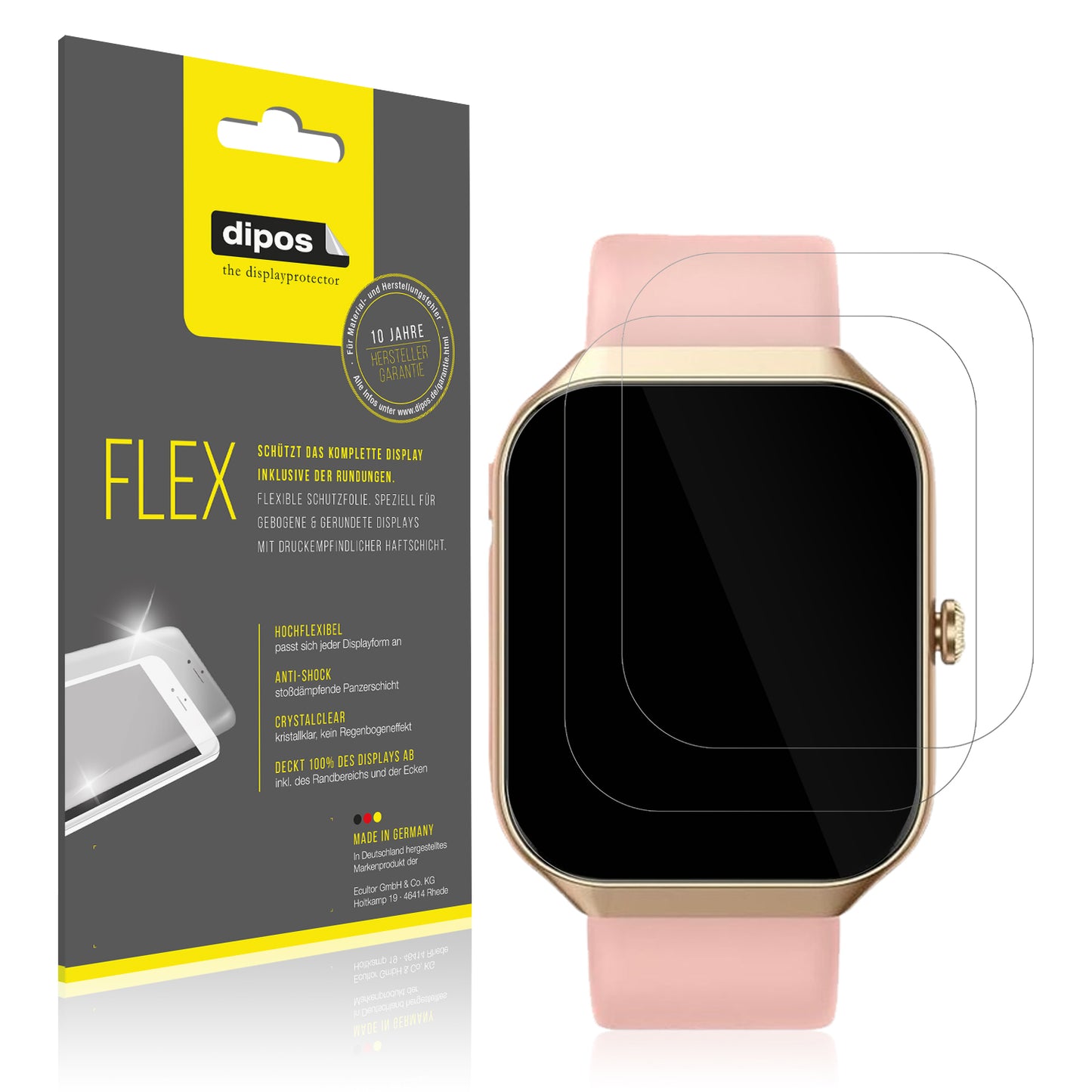 Klare Displayschutzfolie von dipos passend für Walkbee Smartwatch 1.96 Zoll, 100% Displayabdeckung und blasenfreie Montage