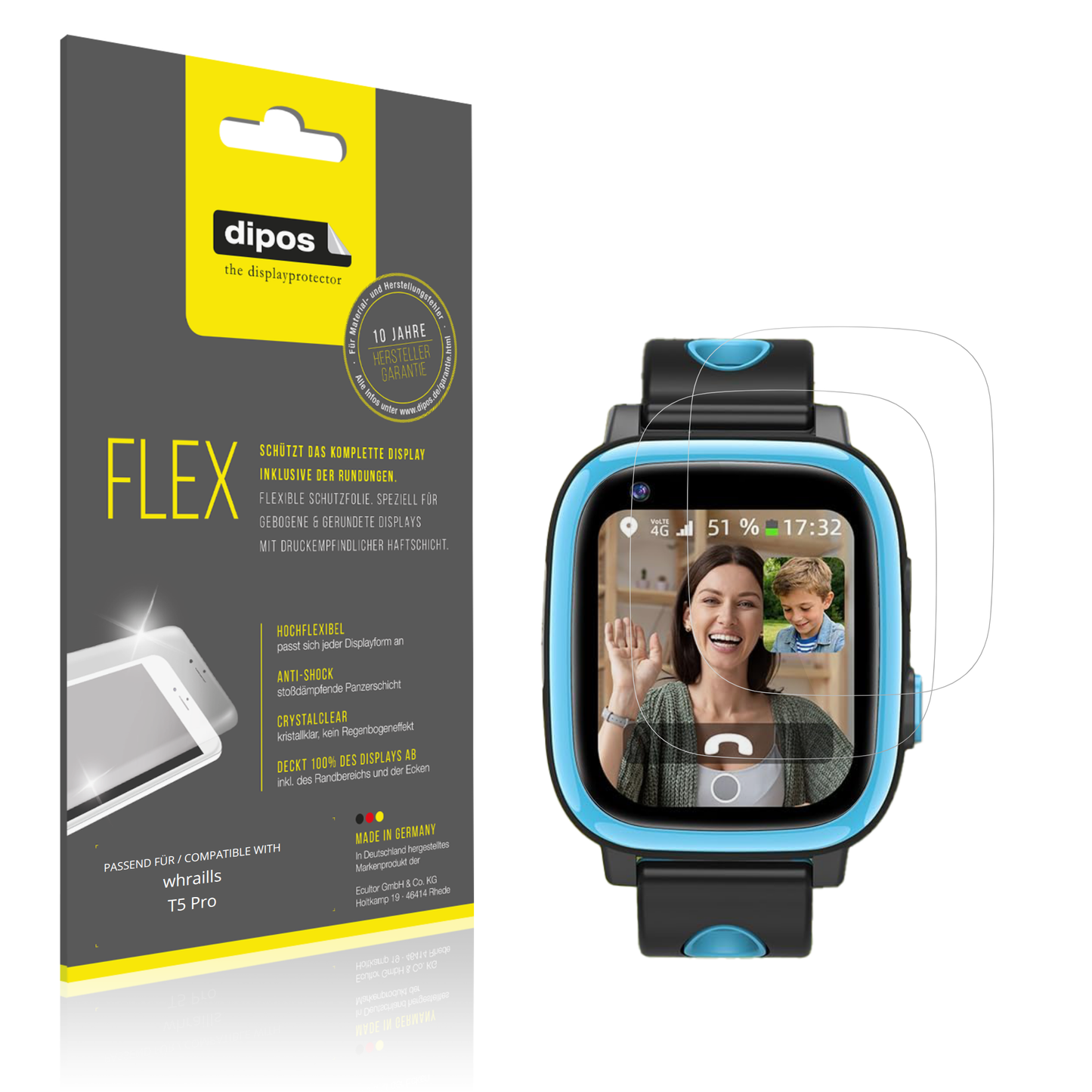 Klare Displayschutzfolie von dipos passend für whraills T5 Pro, 100% Displayabdeckung und blasenfreie Montage