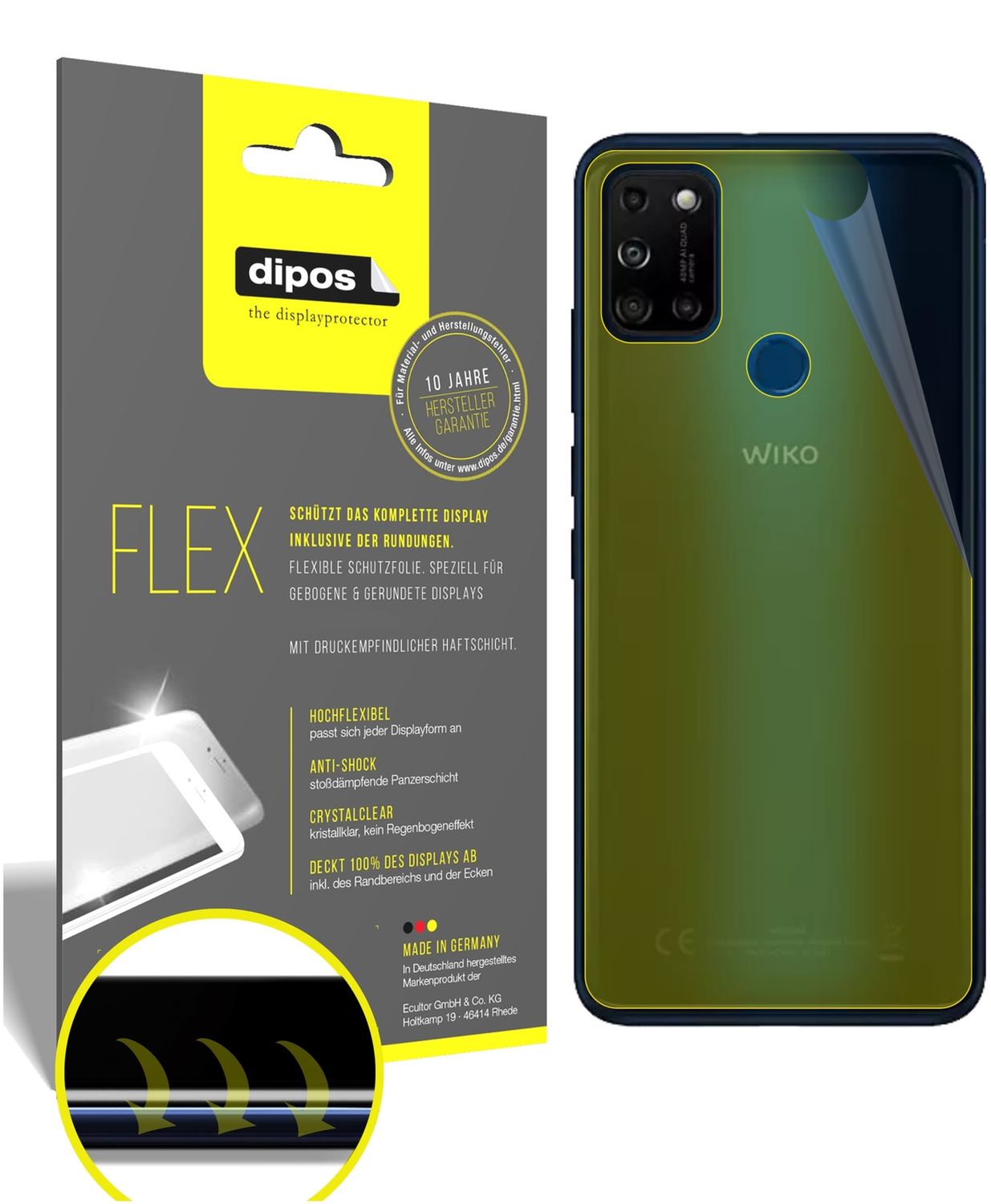 Klare Displayschutzfolie von dipos passend für Wiko View5 Plus Rückseite, 100% Displayabdeckung und blasenfreie Montage