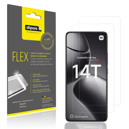 Klare Displayschutzfolie von dipos passend für Xiaomi 14T Pro, 100% Displayabdeckung und blasenfreie Montage