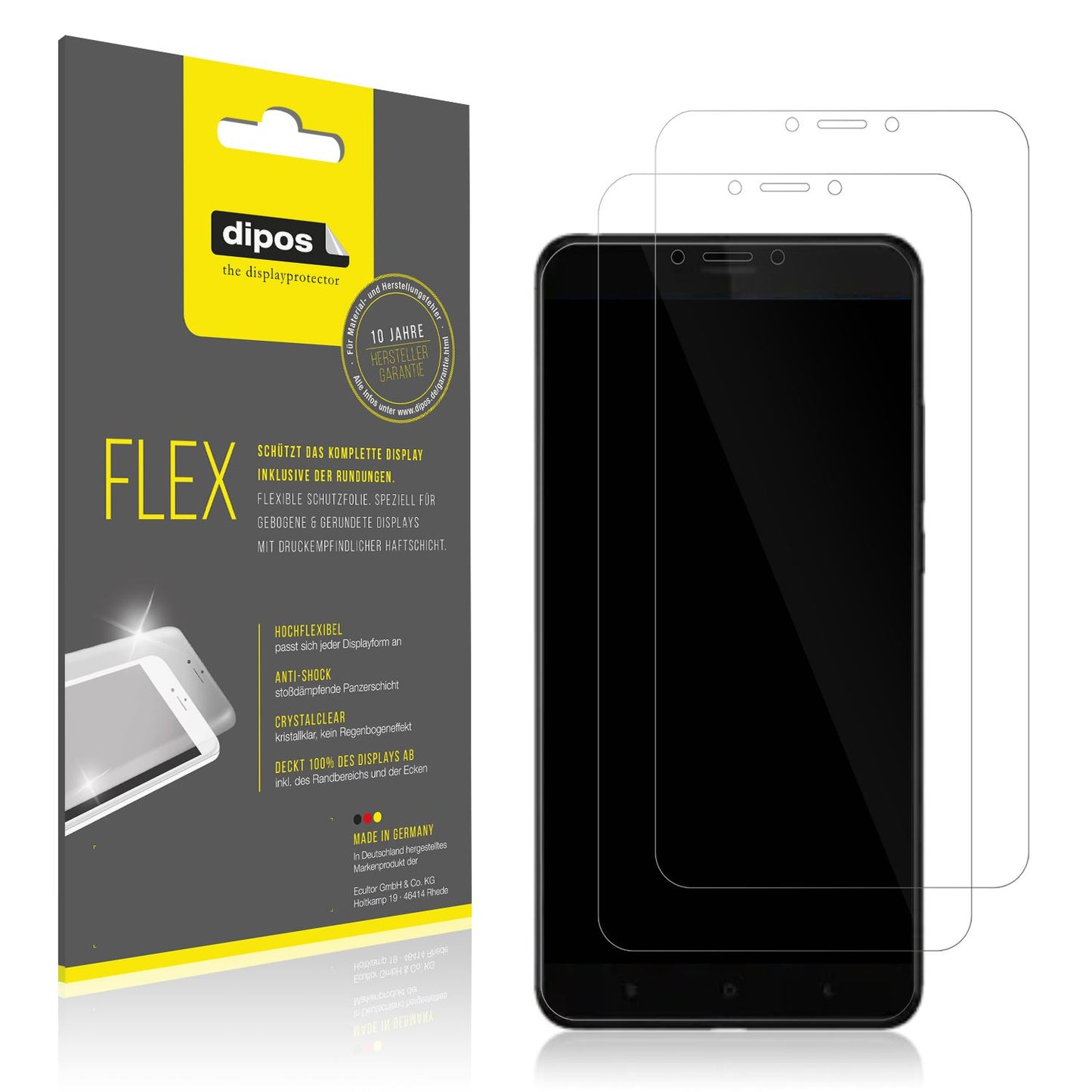 Klare Displayschutzfolie von dipos passend für Xiaomi Mi Max 3, 100% Displayabdeckung und blasenfreie Montage