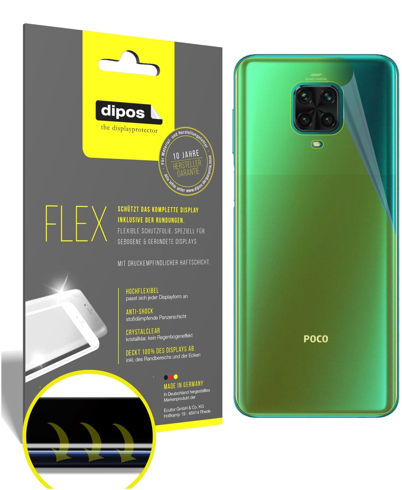 Klare Displayschutzfolie von dipos passend für Xiaomi Poco M2 Pro Rückseite, 100% Displayabdeckung und blasenfreie Montage