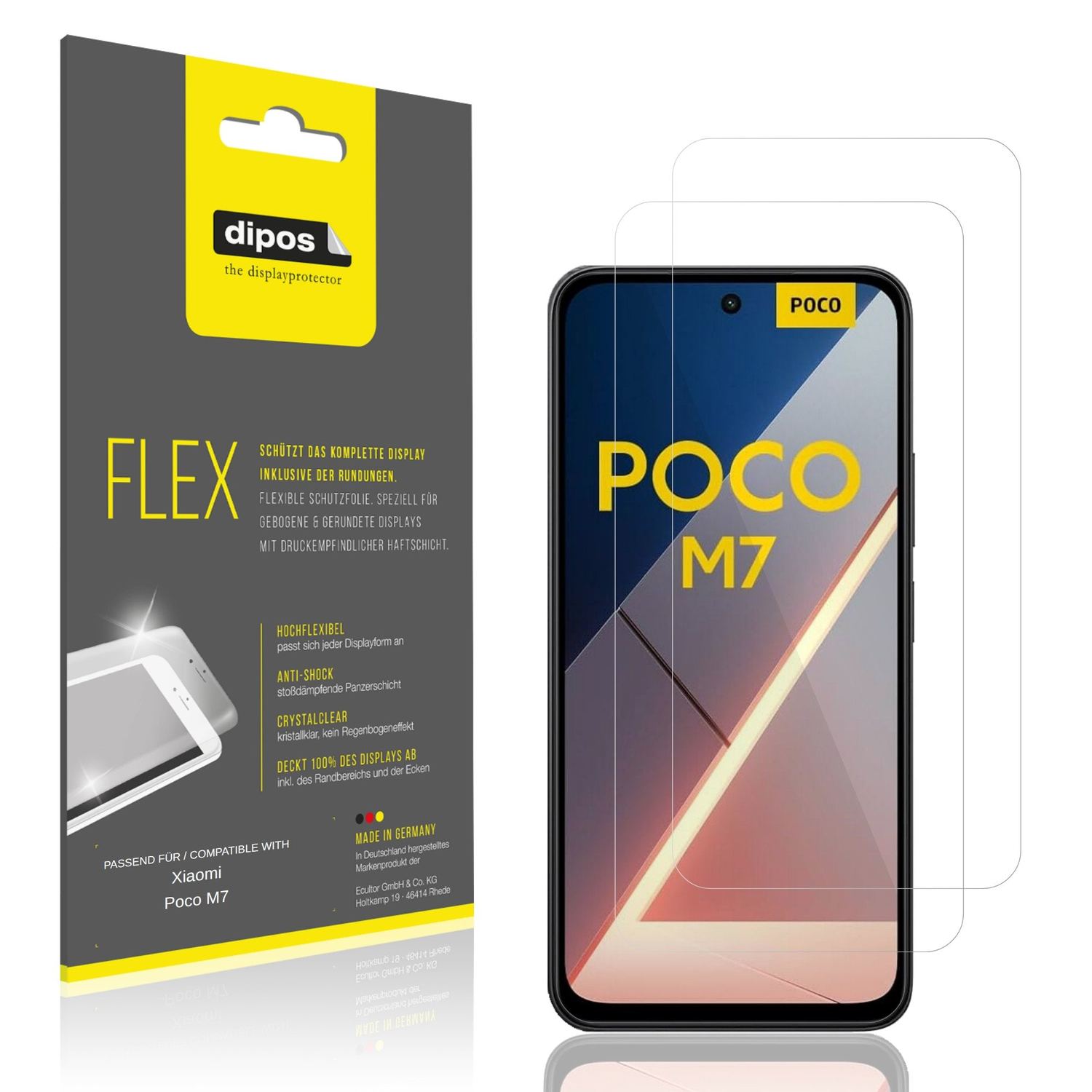 Klare Displayschutzfolie von dipos passend für Xiaomi Poco M7, 100% Displayabdeckung und blasenfreie Montage