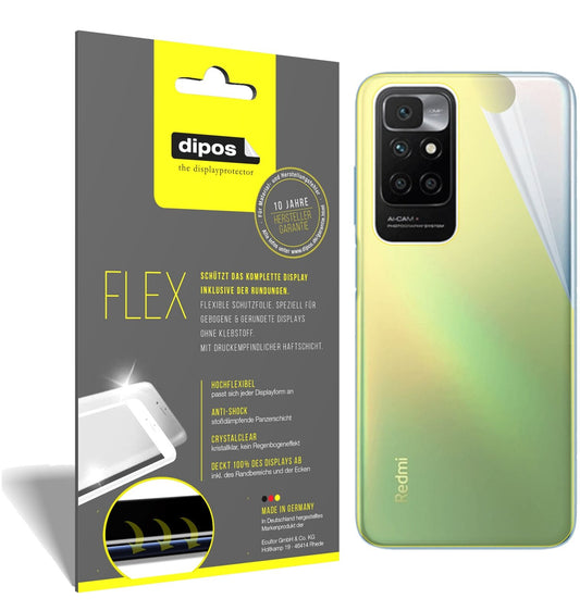 Klare Displayschutzfolie von dipos passend für Xiaomi Redmi 10 Rückseite, 100% Displayabdeckung und blasenfreie Montage