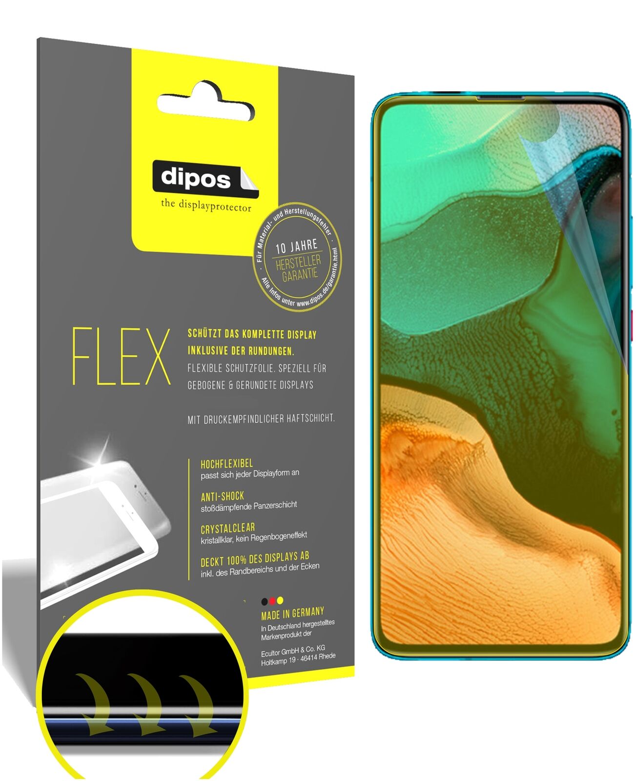 Klare Displayschutzfolie von dipos passend für Xiaomi Redmi K30 Pro, 100% Displayabdeckung und blasenfreie Montage