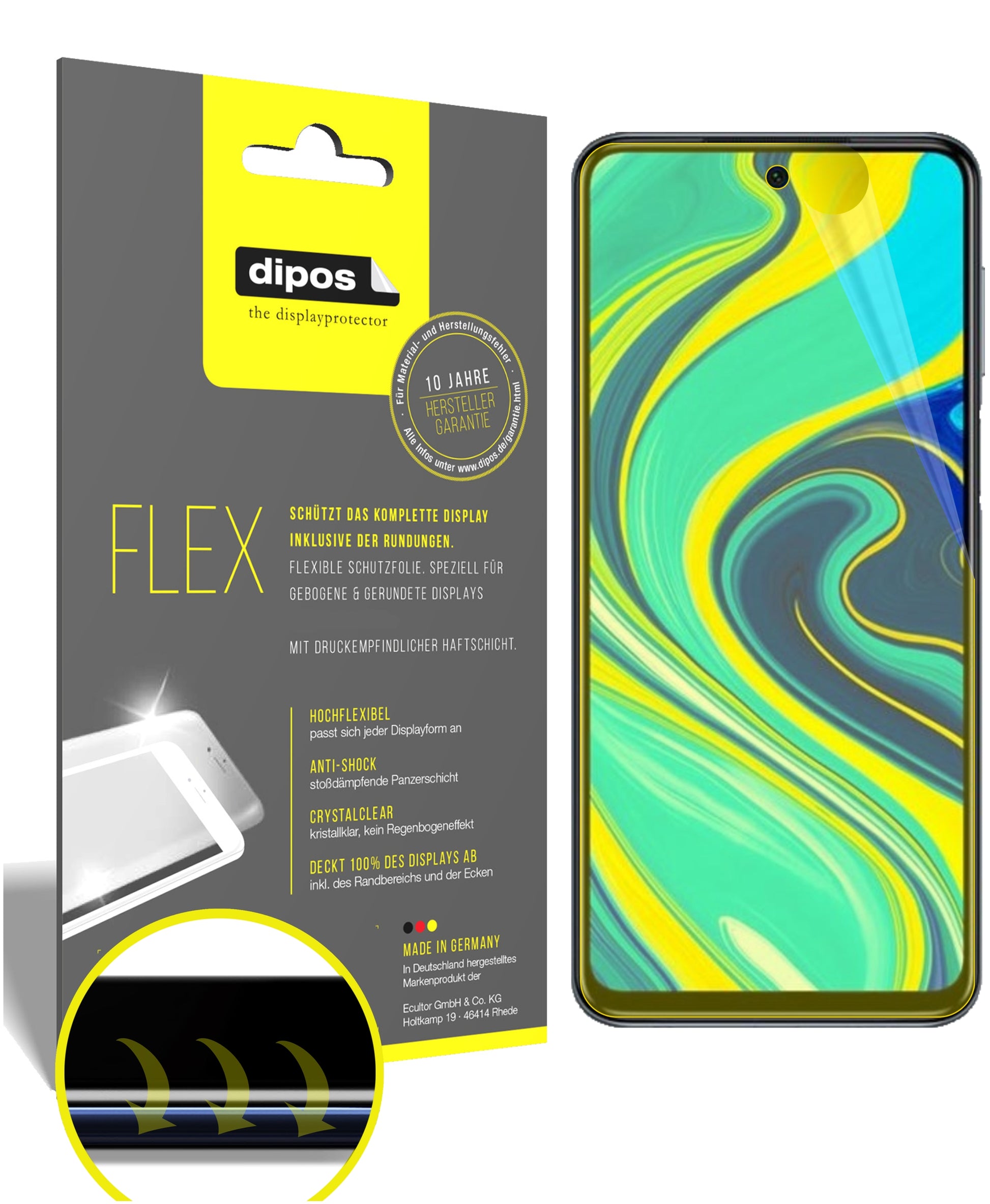 Klare Displayschutzfolie von dipos passend für Xiaomi Redmi Note 9S, 100% Displayabdeckung und blasenfreie Montage