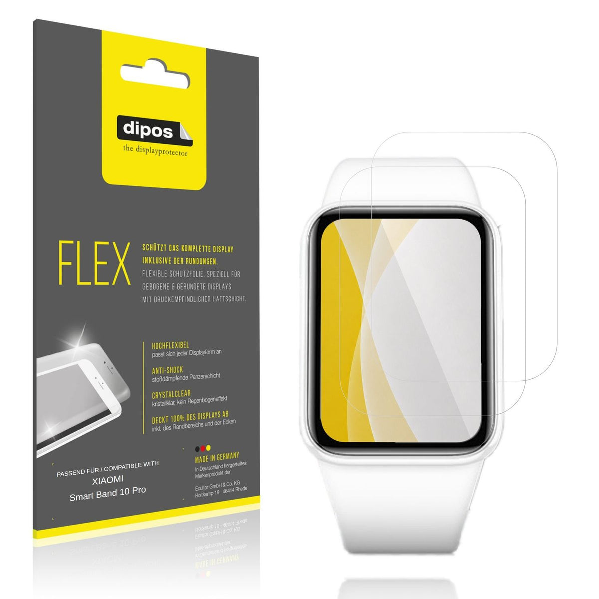 Klare Displayschutzfolie von dipos passend für XIAOMI Smart Band 10 Pro, 100% Displayabdeckung und blasenfreie Montage