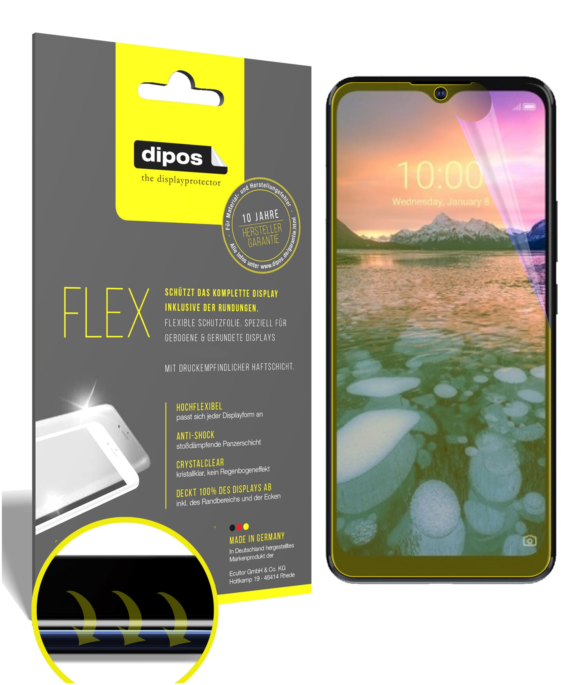 Klare Displayschutzfolie von dipos passend für ZTE Blade 20 5G, 100% Displayabdeckung und blasenfreie Montage