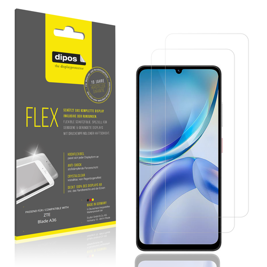 Klare Displayschutzfolie von dipos passend für ZTE Blade A36, 100% Displayabdeckung und blasenfreie Montage