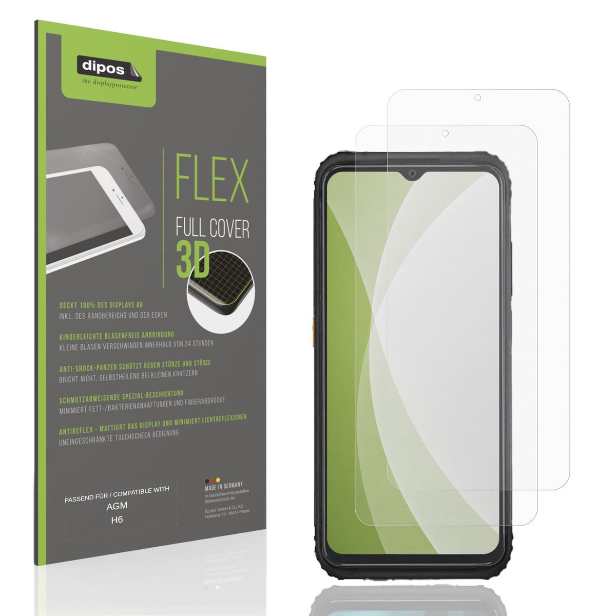 Matte Displayschutzfolie von dipos passend für AGM H6, 100% Displayabdeckung und blasenfreie Montage