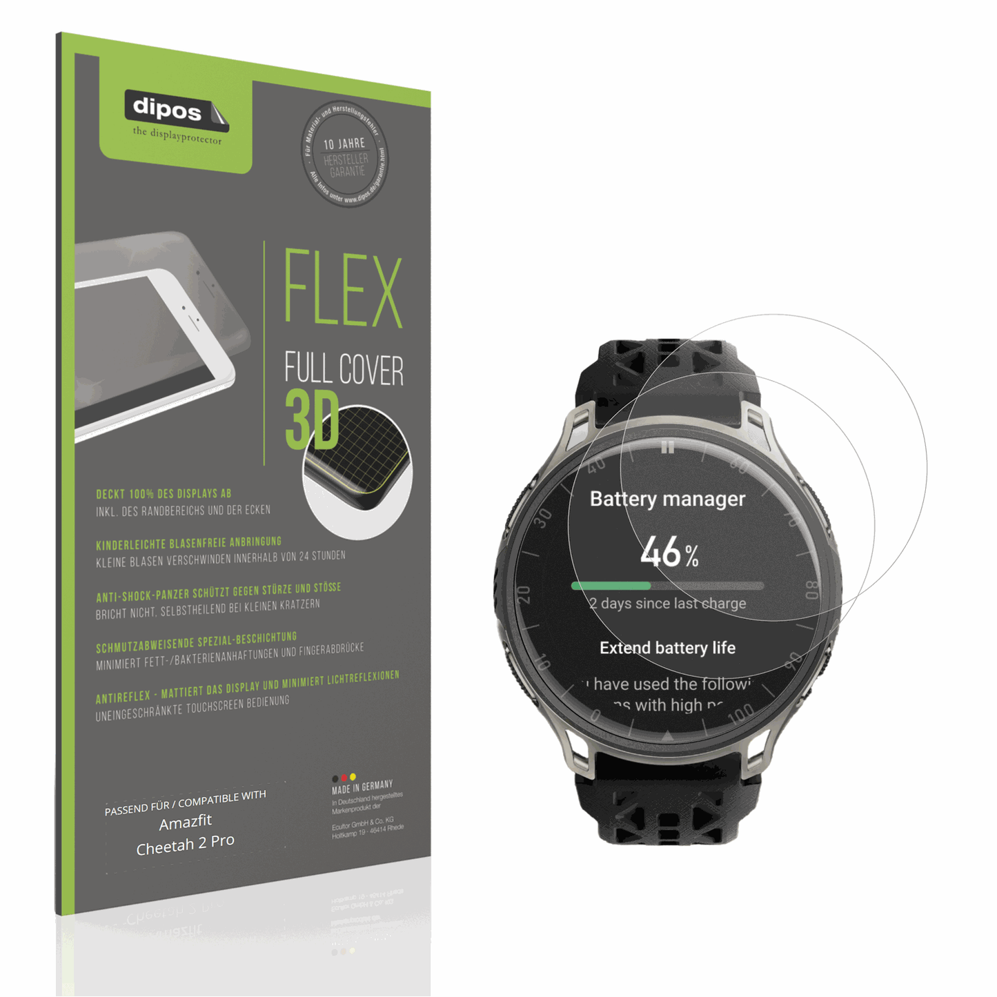 Matte Displayschutzfolie von dipos passend für Amazfit Cheetah 2 Pro, 100% Displayabdeckung und blasenfreie Montage