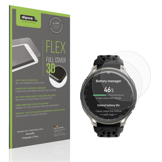 Matte Displayschutzfolie von dipos passend für Amazfit Cheetah 2 Pro, 100% Displayabdeckung und blasenfreie Montage