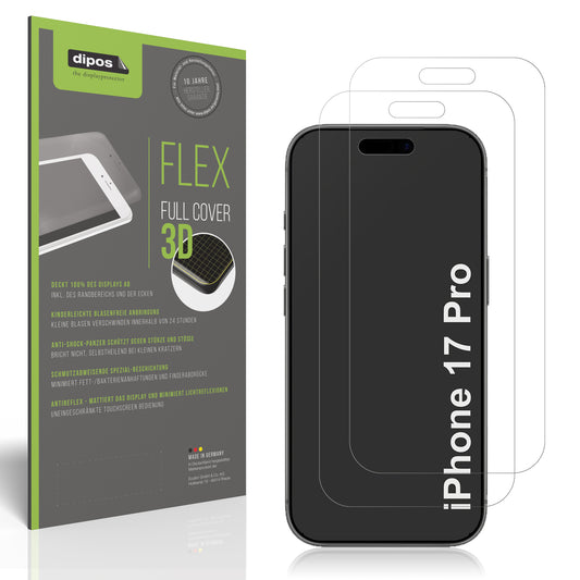 Matte Displayschutzfolie von dipos passend für Apple iPhone 17 Pro, 100% Displayabdeckung und blasenfreie Montage