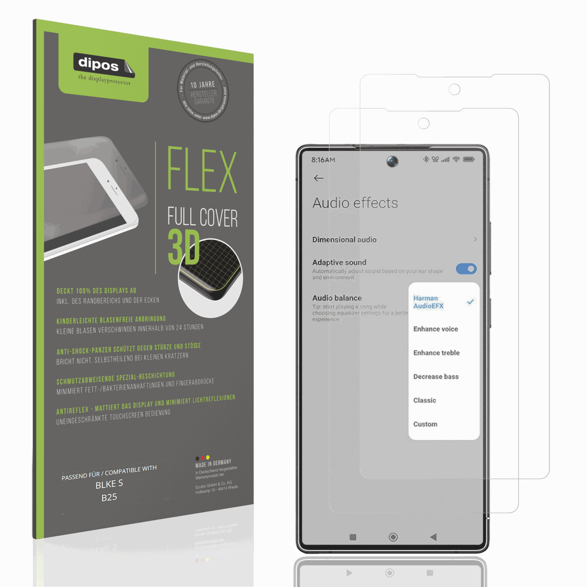 Matte Displayschutzfolie von dipos passend für BLKE S B25, 100% Displayabdeckung und blasenfreie Montage