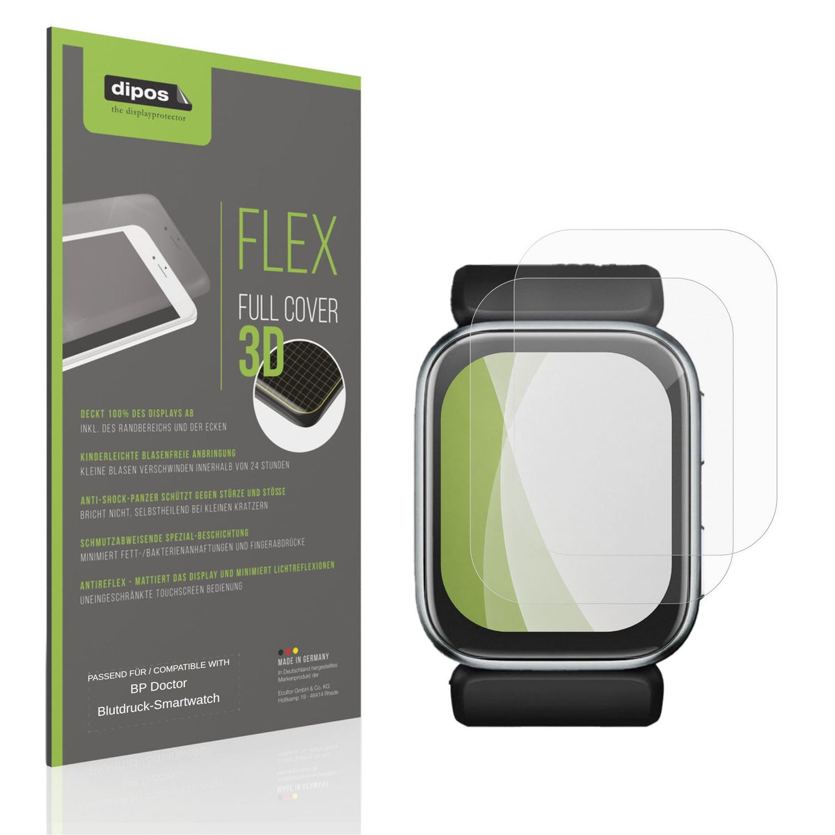 Matte Displayschutzfolie von dipos passend für BP Doctor Blutdruck-Smartwatch, 100% Displayabdeckung und blasenfreie Montage
