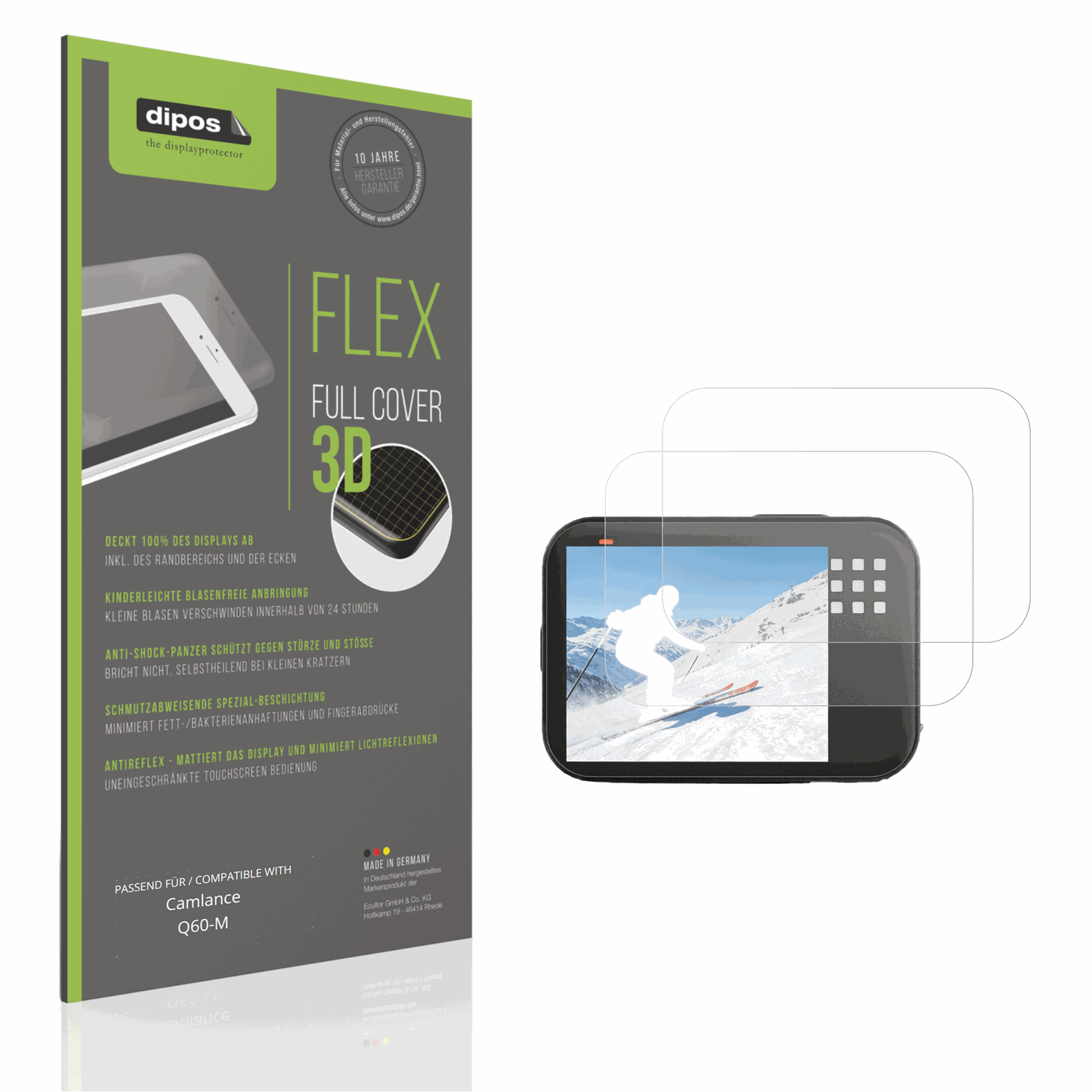 Matte Displayschutzfolie von dipos passend für Camlance Q60-M, 100% Displayabdeckung und blasenfreie Montage
