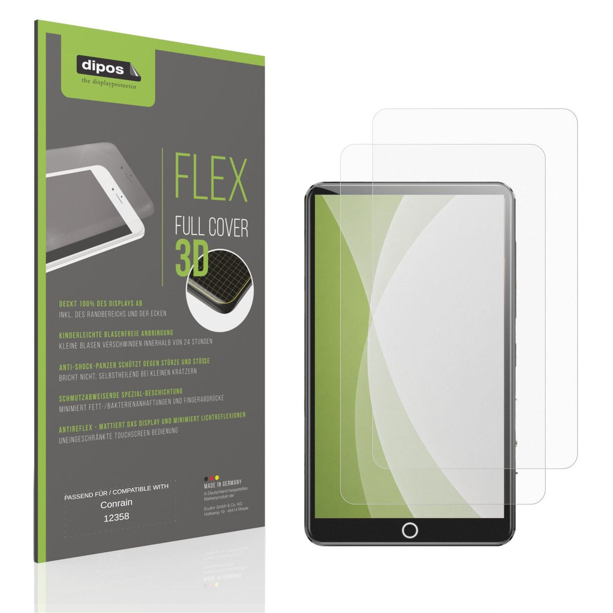 Matte Displayschutzfolie von dipos passend für Conrain 12358, 100% Displayabdeckung und blasenfreie Montage