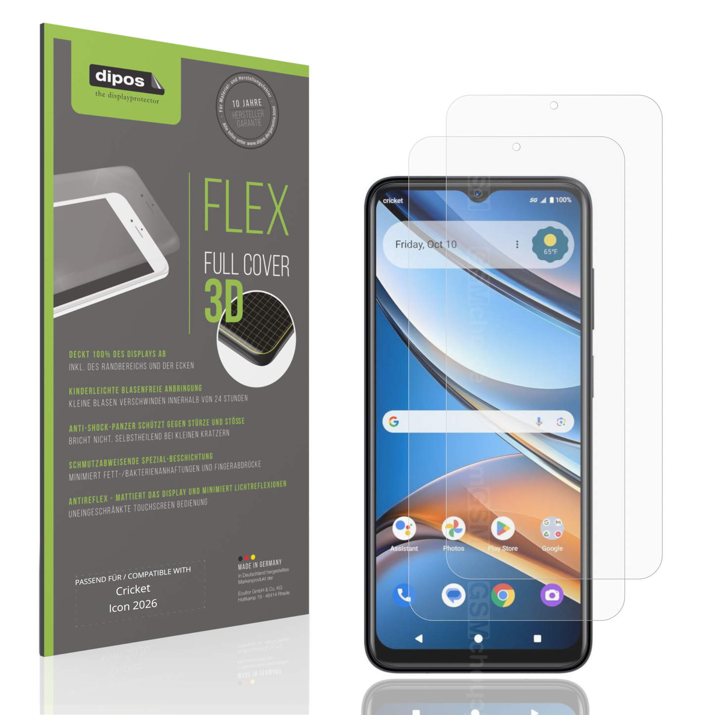 Matte Displayschutzfolie von dipos passend für Cricket Icon 2026, 100% Displayabdeckung und blasenfreie Montage