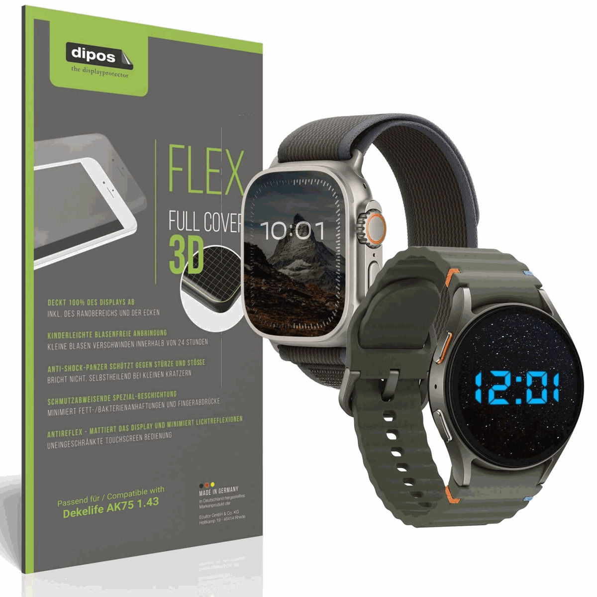 Matte Displayschutzfolie von dipos passend für Dekelife AK75 1.43, 100% Displayabdeckung und blasenfreie Montage
