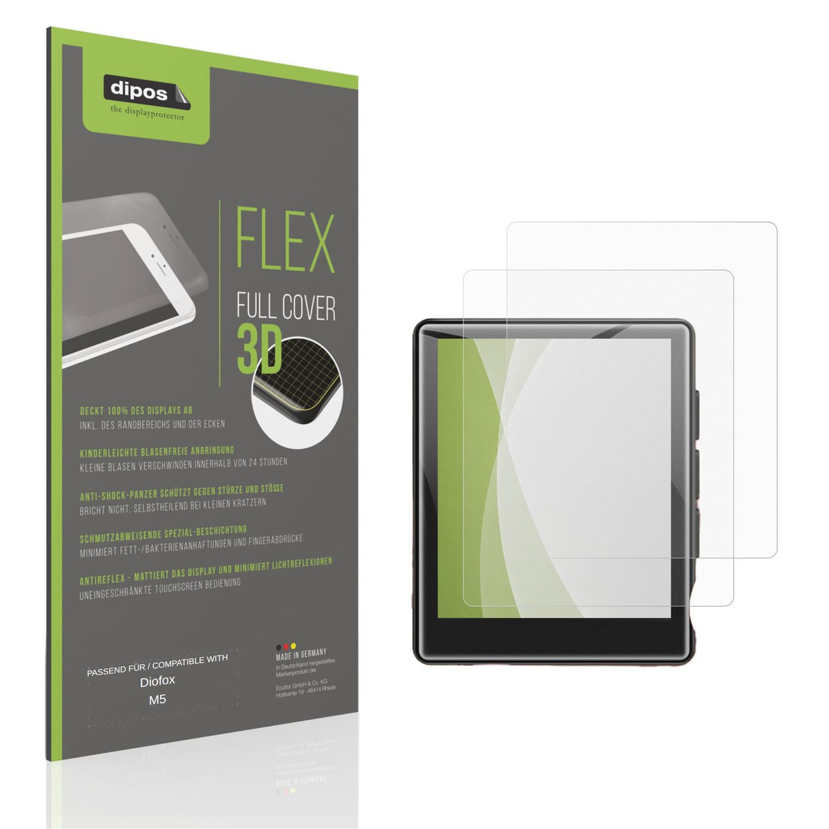 Matte Displayschutzfolie von dipos passend für Diofox M5, 100% Displayabdeckung und blasenfreie Montage