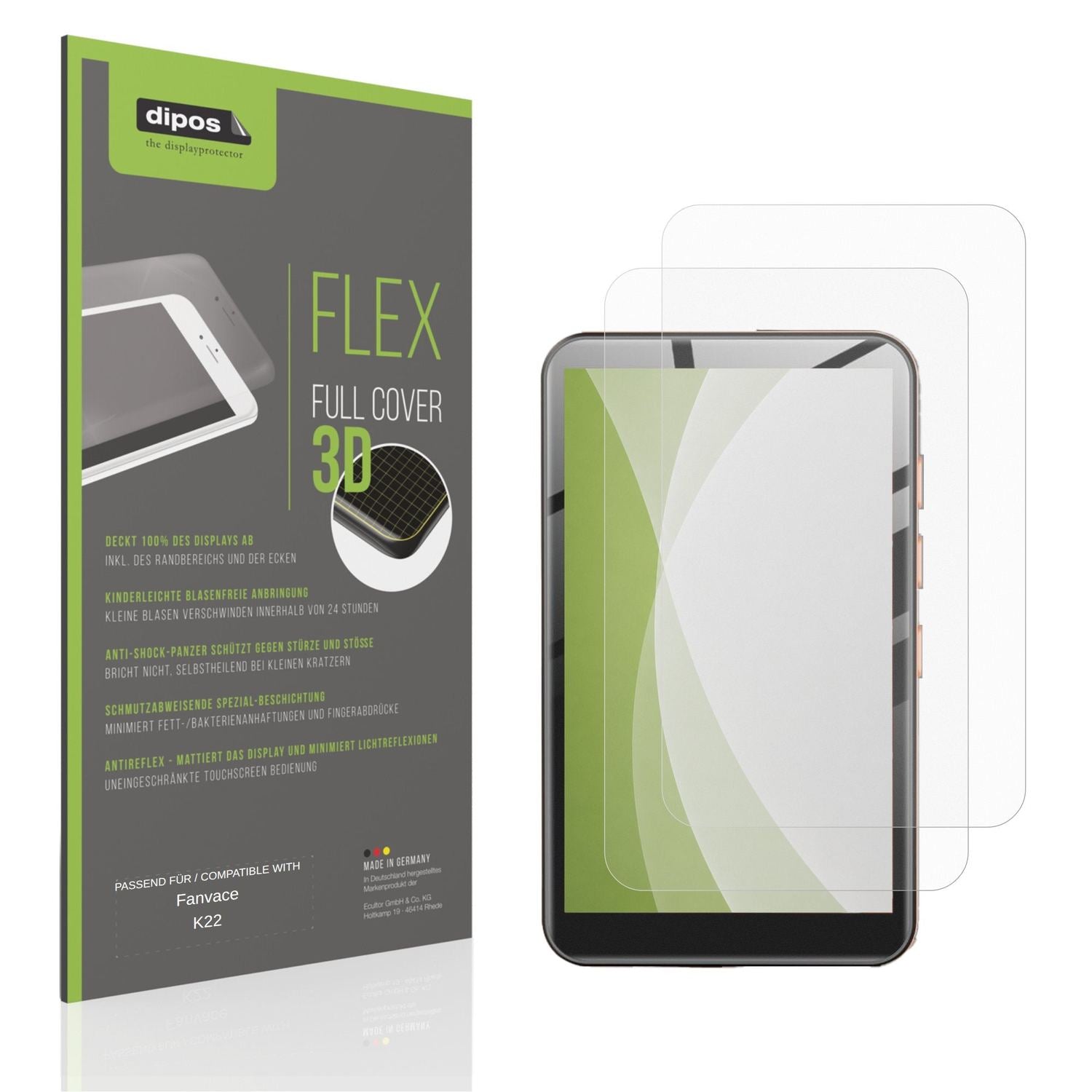 Matte Displayschutzfolie von dipos passend für Fanvace K22, 100% Displayabdeckung und blasenfreie Montage